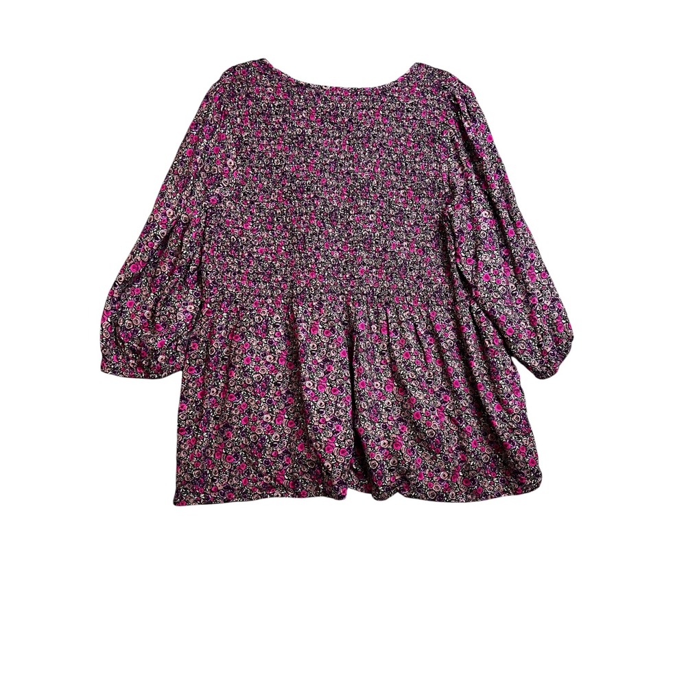 Croft & Barrow 2X Purple Floral Smocked Peplum3/4 Sleeve Top Cottagecore Ditsy - Picture 7 of 7